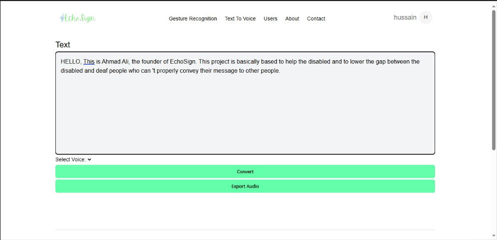 EchoSign text to voice tool with voice selection, convert, and export audio