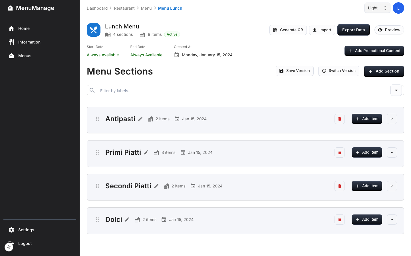 MenuMatch theme customizer with live menu preview